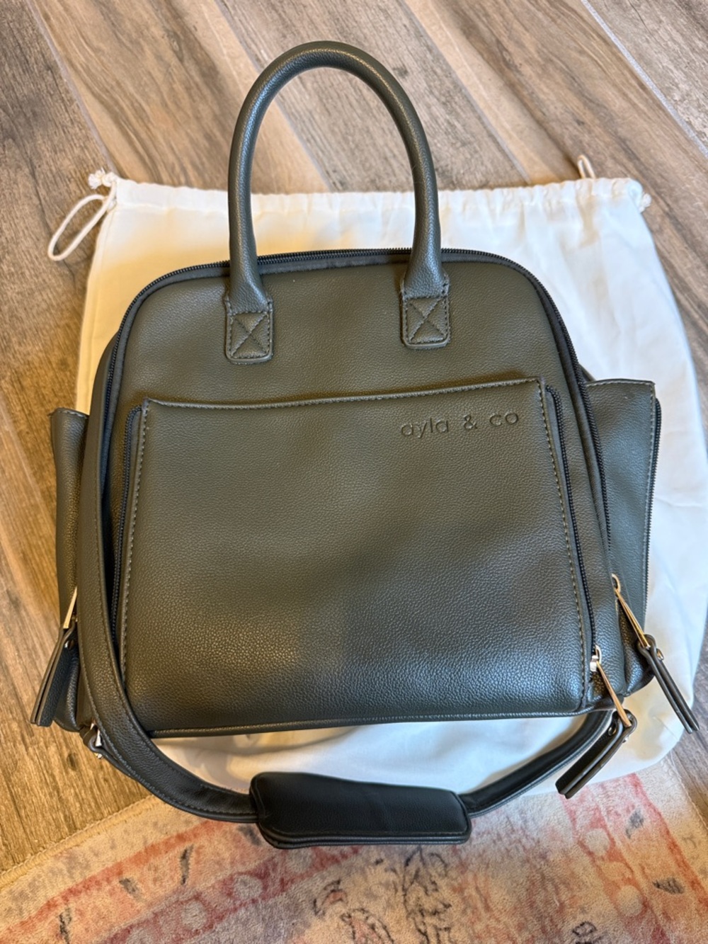 Ayla & Co mini Olive Green diaper bag, Vegan Leather